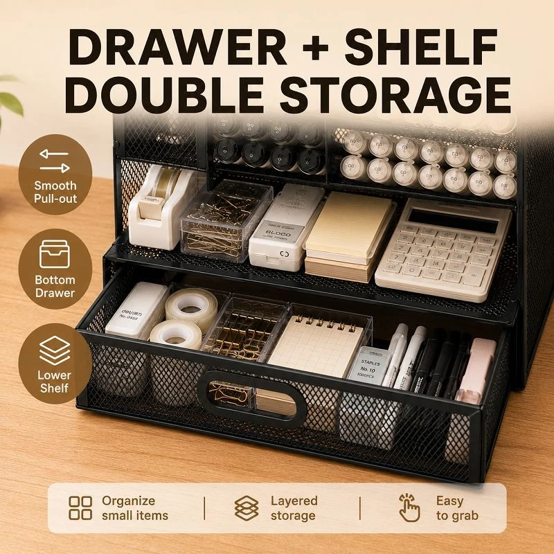 Left‑vertical Multi‑compartment Drawer Pen Caddy high quality