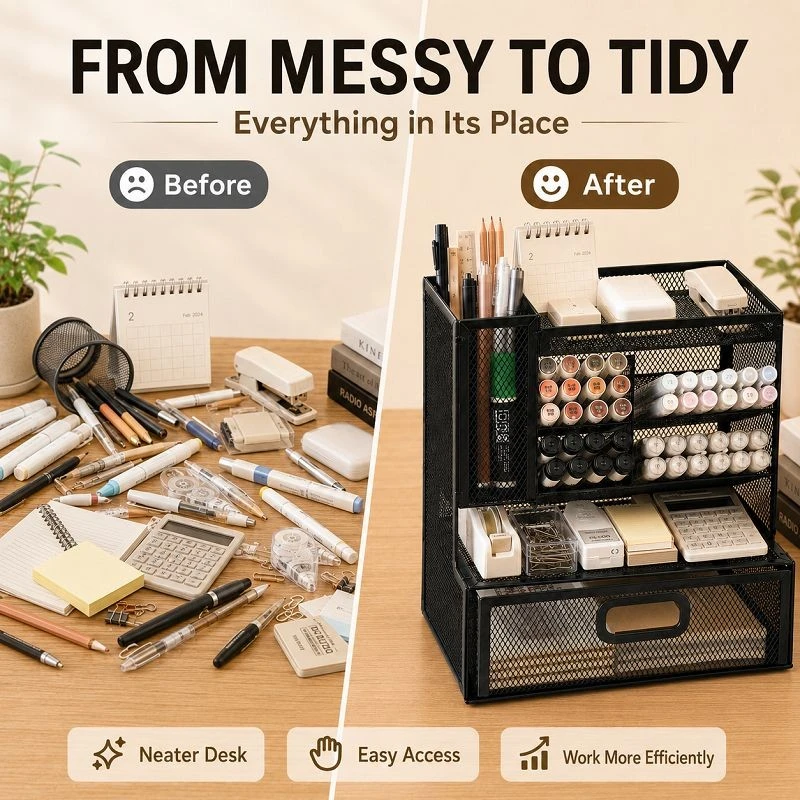 Left‑vertical Multi‑compartment Drawer Pen Caddy best